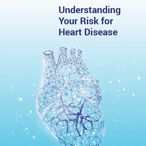 Understanding your risk for heart disease cover, with a technical heart outline