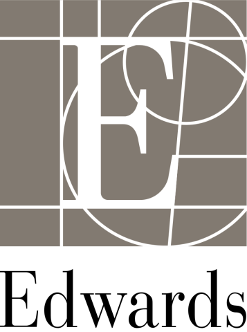 A grey square box with an E inside, underneath is the word Edwards 