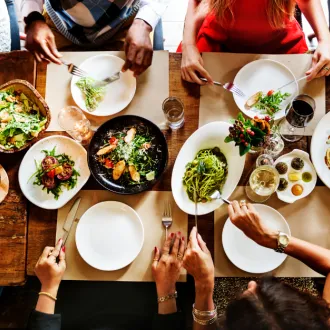 eating at a dining table