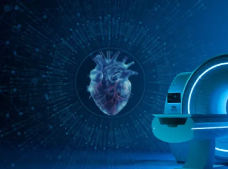 An image depicting a CT Scanner and digital human heart